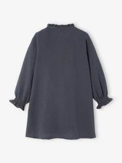 Alternative view of Robe Brodée Fleurs Fille En Gaze De Coton Gris - Vertbaudet