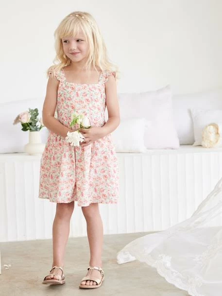 Robe De Cérémonie à Fleurs Fille Bretelles Volantées Ivoire Imprimé - Vertbaudet 1 Robe De Cérémonie à Fleurs Fille Bretelles Volantées Ivoire Imprimé - Vertbaudet