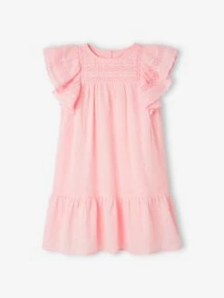 Robe De Cérémonie Fille Effet Plumetis Détails Dentelle Rose - Vertbaudet