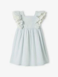 Robe De Cérémonie Rayée Fille Manches Volantées Rayé Bleu - Vertbaudet