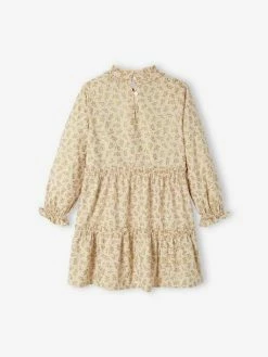 Robe De Fête à Volants Fille Motifs Houx Beige Poudré - Vertbaudet -cyrillus boutique robe de fete a volants fille motifs houx 1
