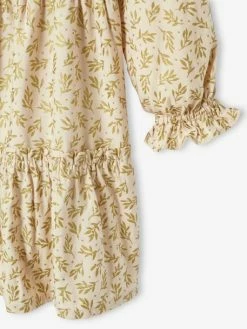 Robe De Fête à Volants Fille Motifs Houx Beige Poudré - Vertbaudet -cyrillus boutique robe de fete a volants fille motifs houx 2