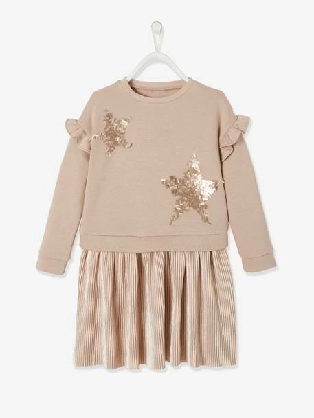 Robe De Fête Bi-matière Fille Motifs En Sequins Rose - Vertbaudet 1 Robe De Fête Bi-matière Fille Motifs En Sequins Rose - Vertbaudet