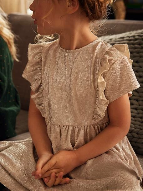 Robe De Fête En Tissu Lamé Fantaisie Fille Beige Irisé - Vertbaudet 2 Robe De Fête En Tissu Lamé Fantaisie Fille Beige Irisé - Vertbaudet – Image 2