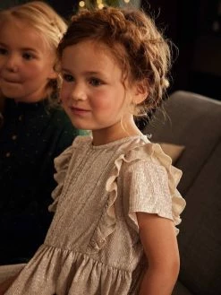 Robe De FĂȘte En Tissu LamĂ© Fantaisie Fille Beige IrisĂ© - Vertbaudet