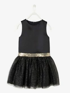 Robe De Fête Fille En Satin Et Tulle Irisé Noir - Vertbaudet