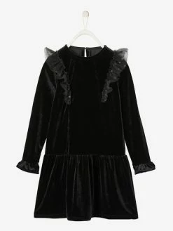 Robe De FĂȘte Fille En Velours Lisse Noir - Vertbaudet
