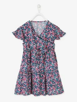 Alternative view of Robe Effet Portefeuille Fille écru Imprimé Fleurs - Vertbaudet