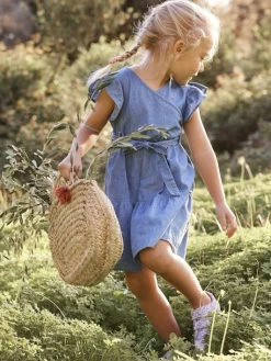 Robe En Denim Léger Effet Portefeuille Fille Stone - Vertbaudet