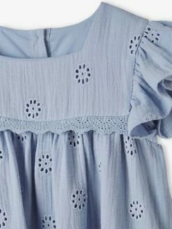 Robe En Gaze De Coton Brodée Fleurs Fille Bleu Pâle - Vertbaudet -cyrillus boutique robe en gaze de coton brodee fleurs fille 2