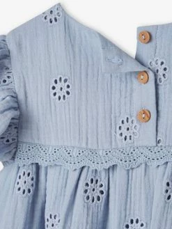 Robe En Gaze De Coton Brodée Fleurs Fille Bleu Pâle - Vertbaudet -cyrillus boutique robe en gaze de coton brodee fleurs fille 3