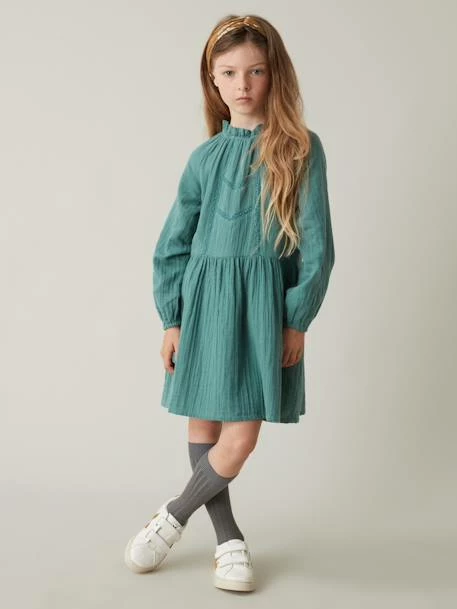 Robe En Gaze De Coton Col Montant Fille CYRILLUS Marron - Cyrillus 6 Robe En Gaze De Coton Col Montant Fille CYRILLUS Marron - Cyrillus – Image 6