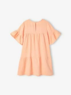 Alternative view of Robe En Gaze De Coton Fille Abricot Poudré - Vertbaudet