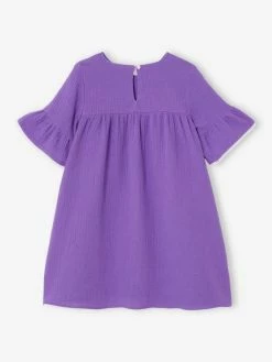 Alternative view of Robe En Gaze De Coton Manches 3/4 Volantées Fille Violet - Vertbaudet