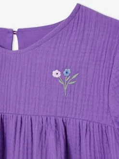 Robe En Gaze De Coton Manches 3/4 Volantées Fille Violet - Vertbaudet 6 Robe En Gaze De Coton Manches 3/4 Volantées Fille Violet - Vertbaudet -cyrillus boutique robe en gaze de coton manches 34 volantees fille 2