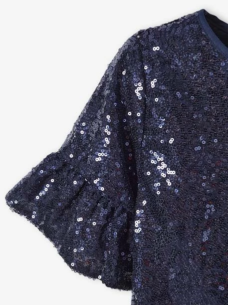 Robe En Sequins Fille Manches Volantées Marine - Vertbaudet 3 Robe En Sequins Fille Manches Volantées Marine - Vertbaudet – Image 3