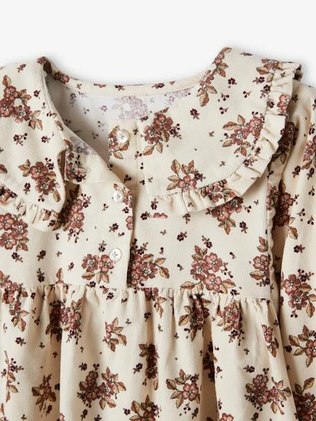 Robe En Velours Imprimé Fleurs Fille Beige Rosé Imprimé - Vertbaudet 3 Robe En Velours Imprimé Fleurs Fille Beige Rosé Imprimé - Vertbaudet – Image 3