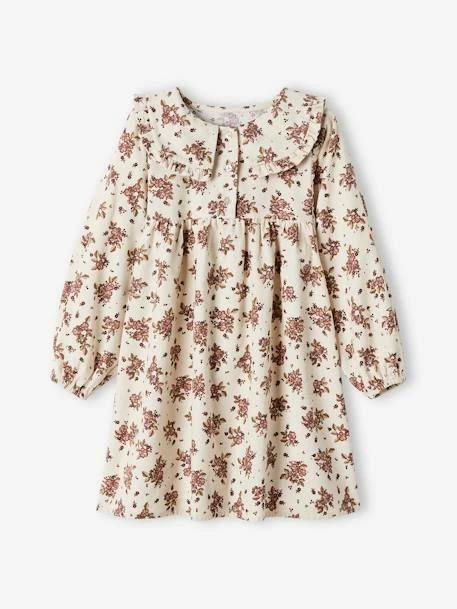 Robe En Velours Imprimé Fleurs Fille Beige Rosé Imprimé - Vertbaudet 1 Robe En Velours Imprimé Fleurs Fille Beige Rosé Imprimé - Vertbaudet