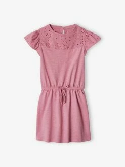 Robe Fille Détails En Broderie Anglaise Blush Foncé - Vertbaudet -cyrillus boutique robe fille details en broderie anglaise 3