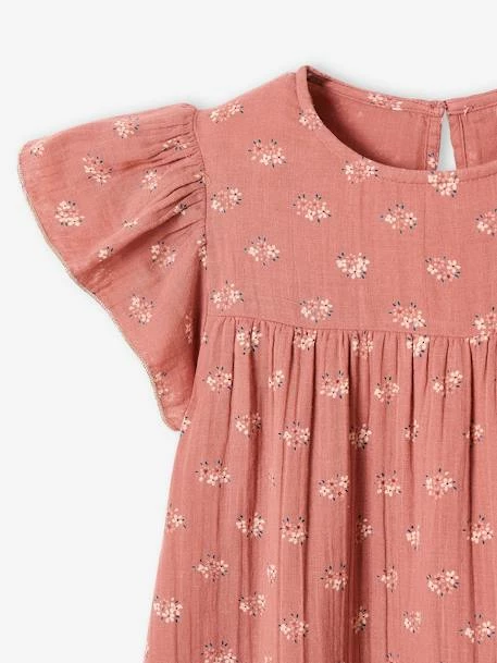 Robe Fille En Gaze De Coton Imprimée Manches Papillon Tomette - Vertbaudet 3 Robe Fille En Gaze De Coton Imprimée Manches Papillon Tomette - Vertbaudet – Image 3