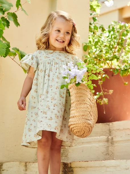 Robe Fille En Gaze De Coton Imprimée Manches Papillon Tomette - Vertbaudet 5 Robe Fille En Gaze De Coton Imprimée Manches Papillon Tomette - Vertbaudet – Image 5