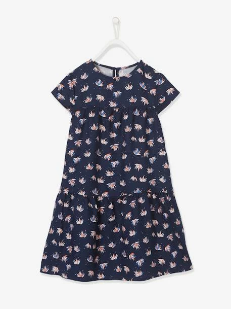 Robe Fluide Imprimée Fille Marine Imprimé Feuilles - Vertbaudet 4 Robe Fluide Imprimée Fille Marine Imprimé Feuilles - Vertbaudet – Image 4