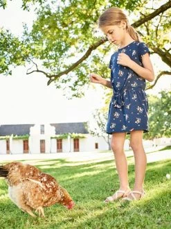 Robe Imprimée Fille Effet Blousant Fantaisie Encre Imprimé - Vertbaudet