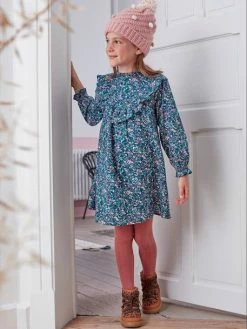 Robe Imprimée Fleurs Fille Vert Imprimé - Vertbaudet