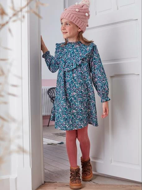 Robe Imprimée Fleurs Fille Vert Imprimé - Vertbaudet 1 Robe Imprimée Fleurs Fille Vert Imprimé - Vertbaudet