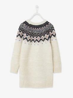 Alternative view of Robe Jacquard Fille En Tricot Irisé Ecru - Vertbaudet