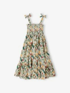 Robe Longue Ă Smocks Fille Carreaux Vert - Vertbaudet