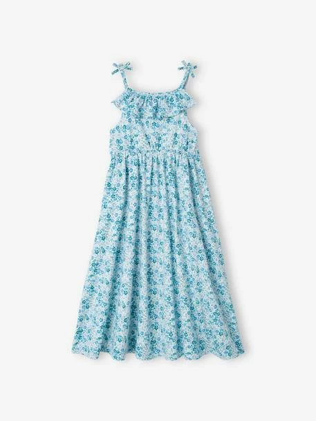 Robe Longue à Volant Motifs Fleurs Fille Bleu Imprimé - Vertbaudet 1 Robe Longue à Volant Motifs Fleurs Fille Bleu Imprimé - Vertbaudet