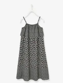 Robe Longue à Volants Noir Imprimé - Vertbaudet -cyrillus boutique robe longue a volants 1