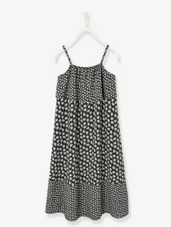 Robe Longue à Volants Noir Imprimé - Vertbaudet -cyrillus boutique robe longue a volants 2