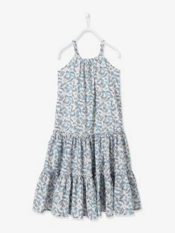 Alternative view of Robe Longue Fille Bleu Canard Clair Imprimé - Vertbaudet