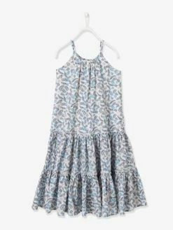 Robe Longue Fille Bleu Canard Clair Imprimé - Vertbaudet