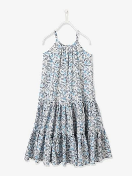 Robe Longue Fille Bleu Canard Clair Imprimé - Vertbaudet 1 Robe Longue Fille Bleu Canard Clair Imprimé - Vertbaudet