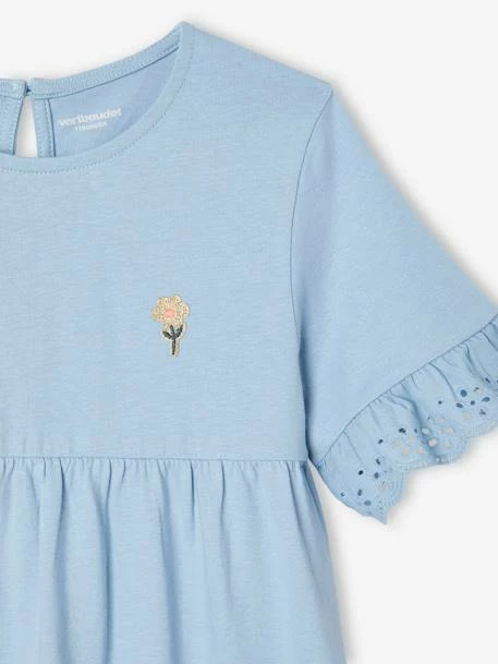 Robe Manches Courtes En Broderie Anglaise Fille Bleu Grisé - Vertbaudet 3 Robe Manches Courtes En Broderie Anglaise Fille Bleu Grisé - Vertbaudet – Image 3
