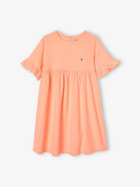 Robe Manches Courtes En Broderie Anglaise Fille Bleu Grisé - Vertbaudet 4 Robe Manches Courtes En Broderie Anglaise Fille Bleu Grisé - Vertbaudet – Image 4