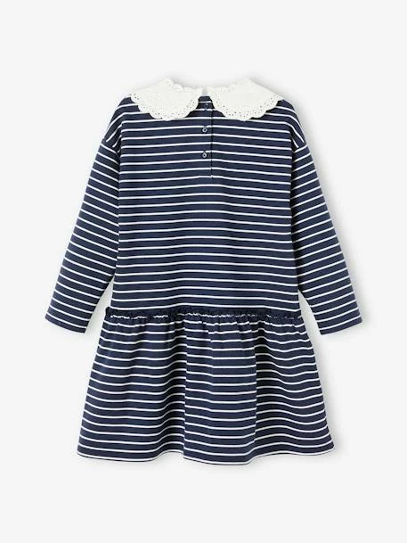Robe Marinière Col Claudine Fille Encre Rayé - Vertbaudet 2 Robe Marinière Col Claudine Fille Encre Rayé - Vertbaudet – Image 2