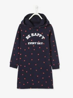 Robe Molleton à Capuche Fille Détails Fantaisie Marine - Vertbaudet
