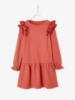 Robe Molleton à Volants En Broderie Anglaise Fille Rose Hâlé - Vertbaudet