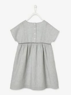 Alternative view of Robe Rayée Fille à Pompons Fantaisie Anthracite Rayé - Vertbaudet