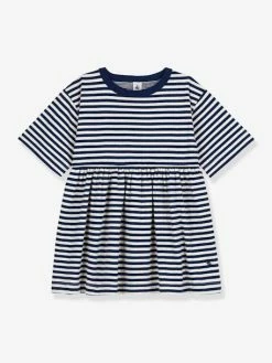 Robe Rayée Manches 3/4 Enfant Coton PETIT BATEAU Bleu - Petit Bateau