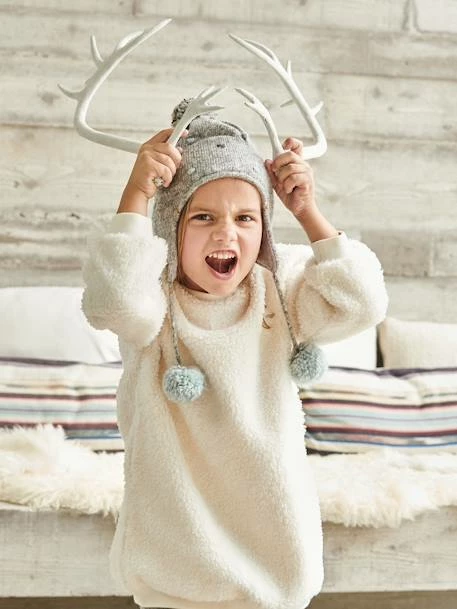 Robe Sweat En Sherpa Avec Broderie Irisée Fille écru - Vertbaudet 3 Robe Sweat En Sherpa Avec Broderie Irisée Fille écru - Vertbaudet – Image 3