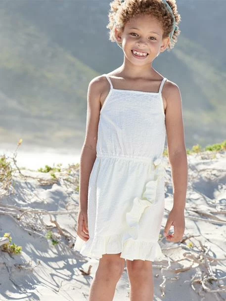 Robe Volantée à Bretelles Fille Effet Portefeuille Fantaisie Blanc - Vertbaudet 2 Robe Volantée à Bretelles Fille Effet Portefeuille Fantaisie Blanc - Vertbaudet – Image 2