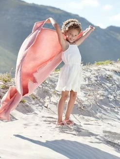 Robe Volantée à Bretelles Fille Effet Portefeuille Fantaisie Blanc - Vertbaudet
