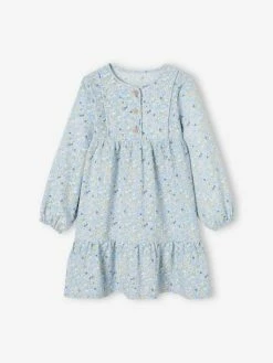 Alternative view of Robe Volantée à Fleurs Fille Détail Matelassé Fantaisie Bleu Ciel - Vertbaudet