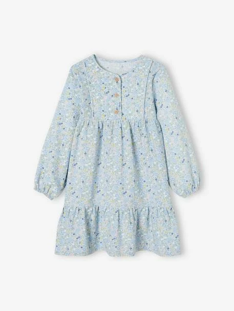 Robe Volantée à Fleurs Fille Détail Matelassé Fantaisie Bleu Ciel - Vertbaudet 2 Robe Volantée à Fleurs Fille Détail Matelassé Fantaisie Bleu Ciel - Vertbaudet – Image 2