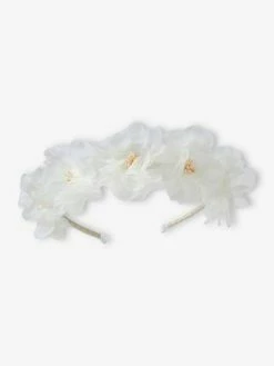 Serre-tête Avec Fleurs Blanches Appliquées Blanc - Vertbaudet -cyrillus boutique serre tete avec fleurs blanches appliquees 2